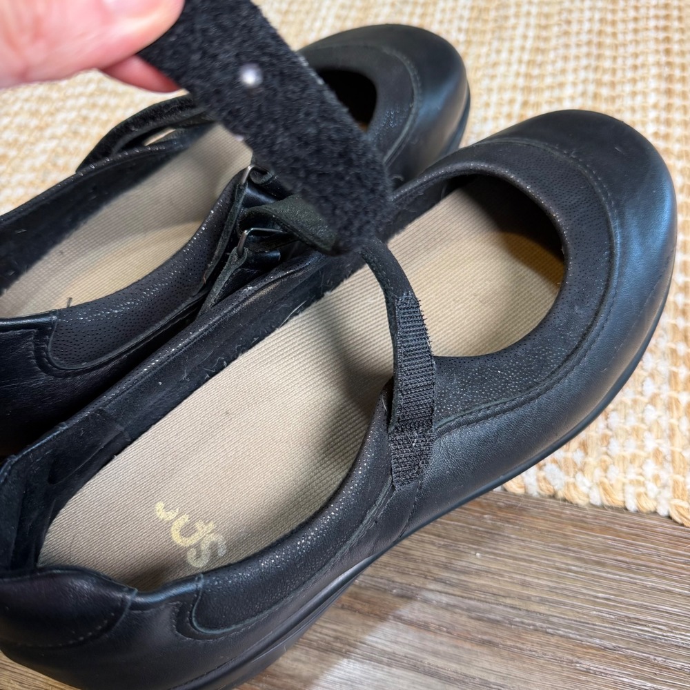 SAS Scenic Black Leather Mary Jane Flats Shoes 9.5 WW Wide Width Made in USA - Picture 6 of 10